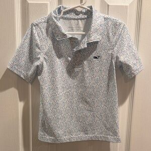 Vineyard Vines White Polo with Blue & Pink Golf Clubs Microprint
